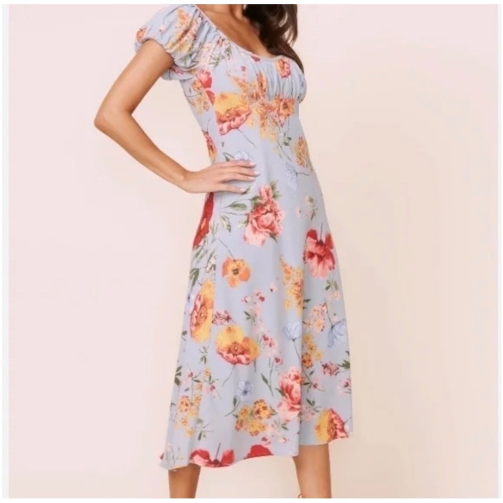 ASTR Light Blue Floral Midi Dress